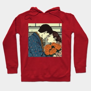 Cartoon Couple Kissing and holding Flowers Hoodie